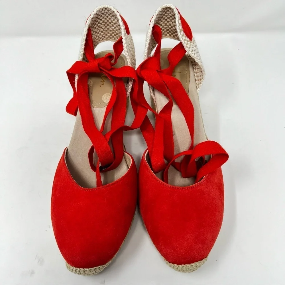 Boden Red Espadrille Wedges with Cream Accents